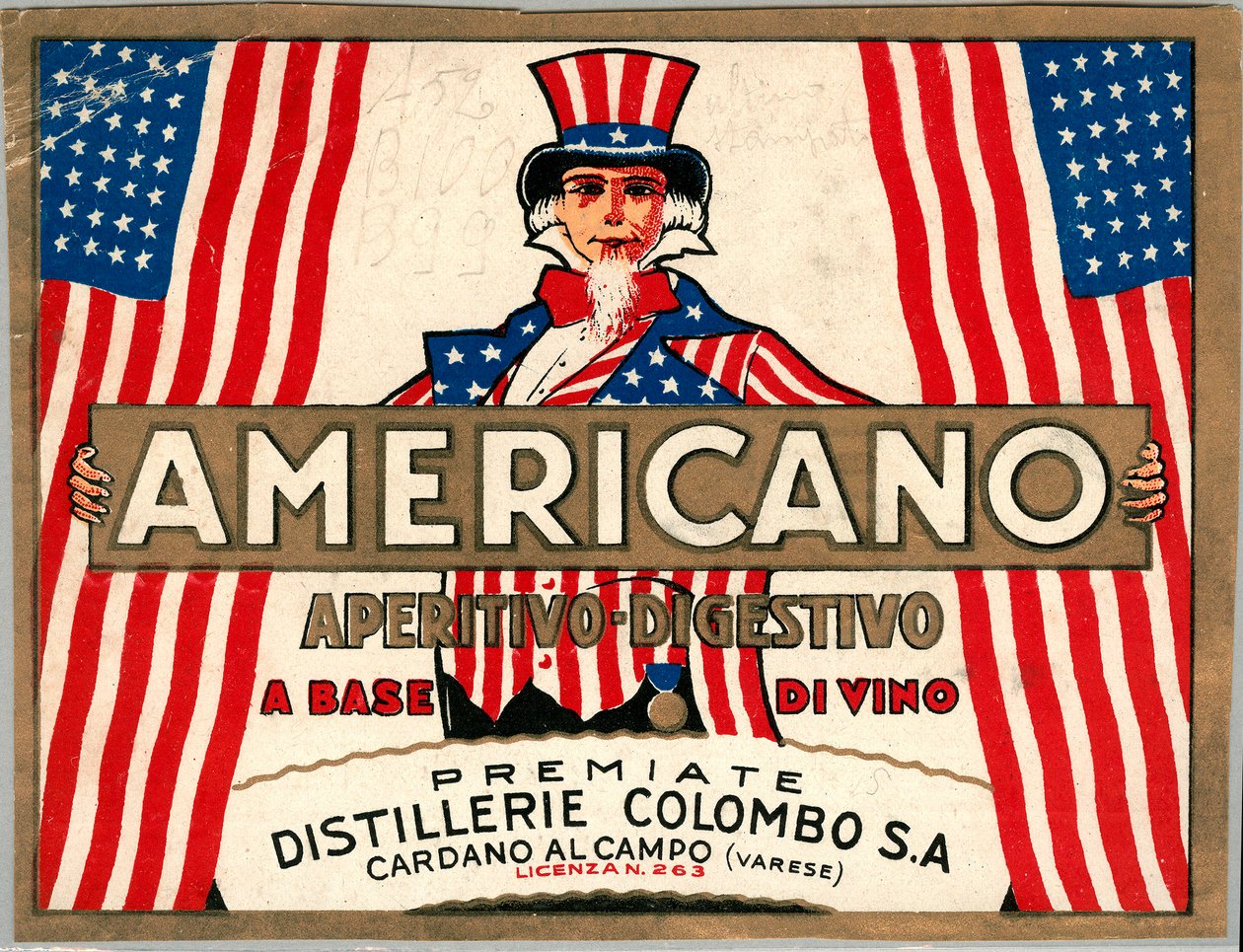 Advertisement for Italian short drink Americano, with allegorical personification of America Uncle Sam by Anonymous Anonymous