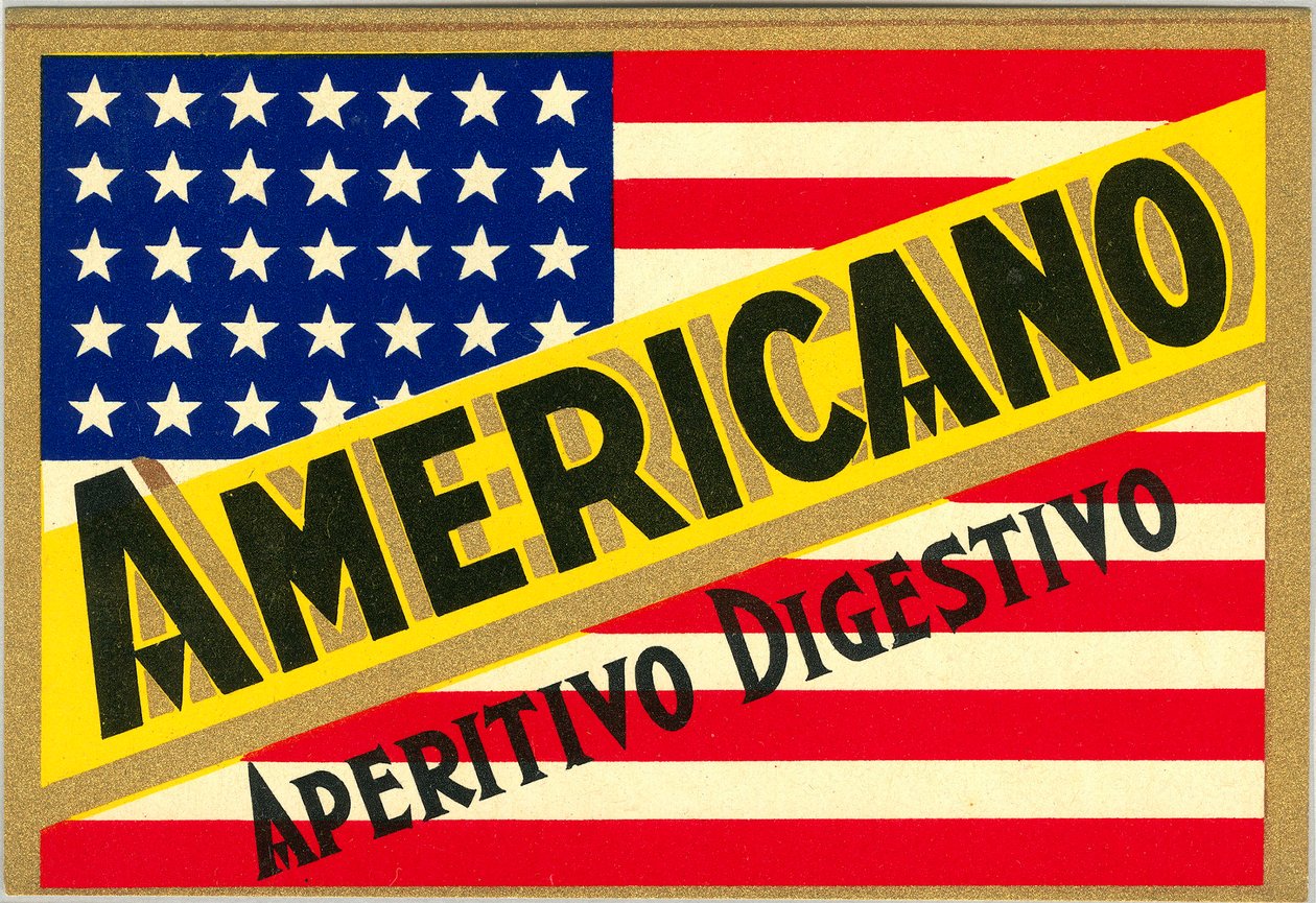 Advertisement for Italian short drink Americano, with American flag by Anonymous Anonymous