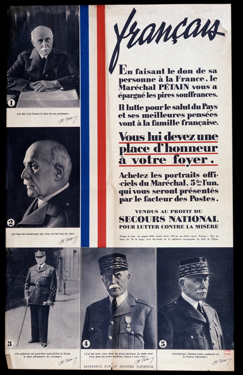Advertising poster for the sale of portraits of Marshal Philippe Petain during the Second World War and praising Petain (sold for the benefit of national relief to combat poverty) by Anonymous Anonymous