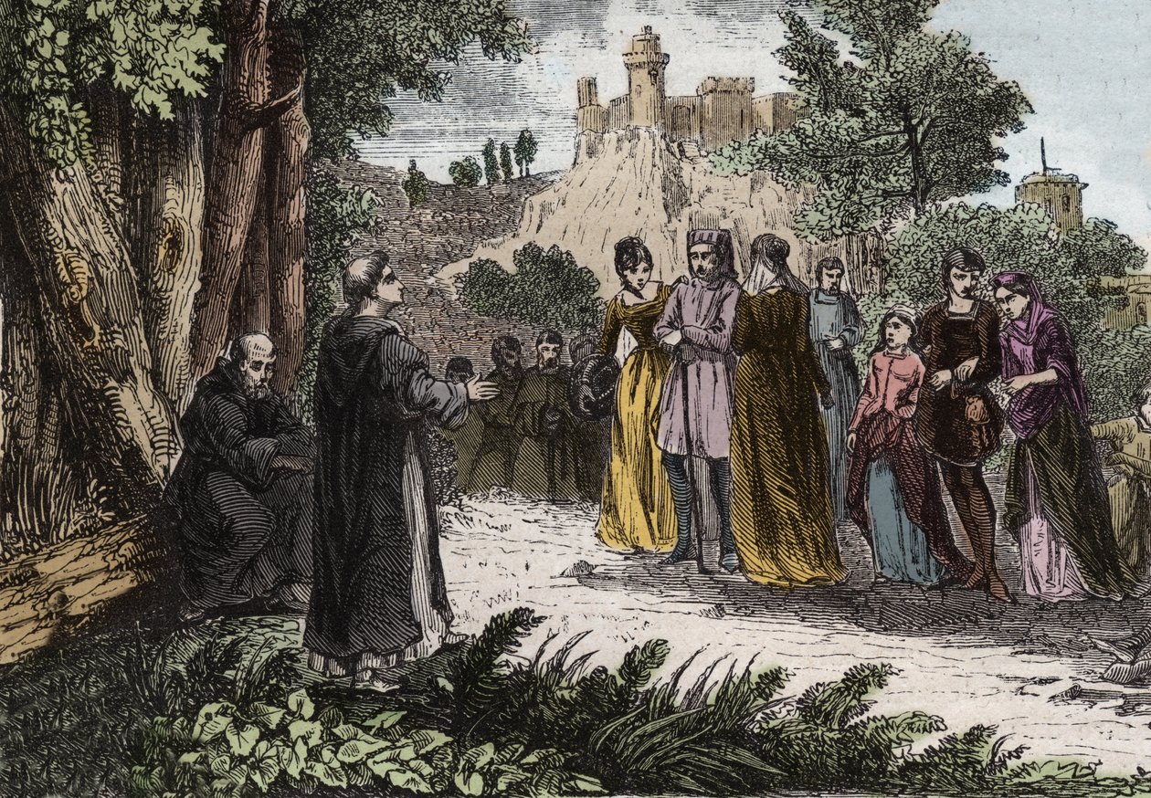 St. Dominic preaching to the Albigensians - Engraving of 1846 in 