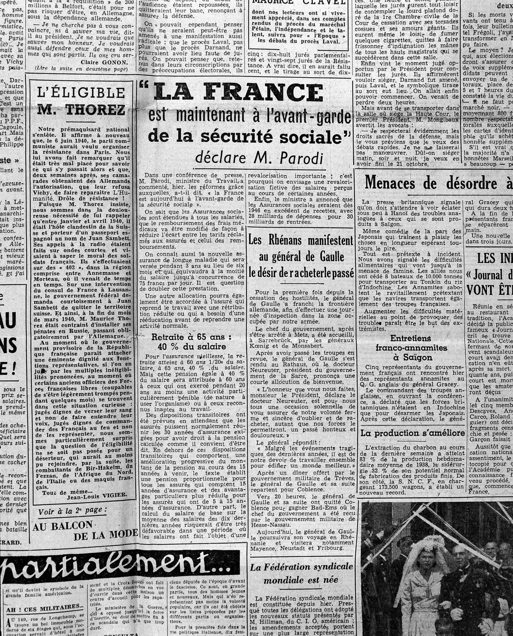 Article on social security: "France is now at the forefront of social security says Mr Parodi" 1945 by Anonymous Anonymous