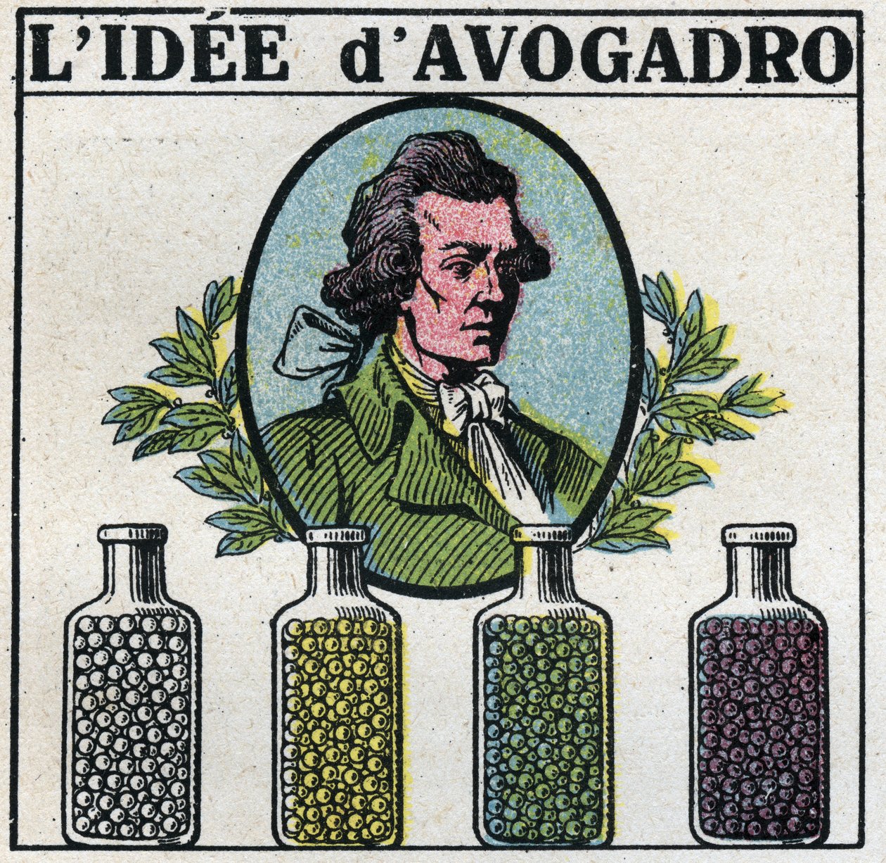 Atoms: The Idea of Amedeo Avogadro (1776-1856). Anonymous illustration from 1925. Private collection. by Anonymous Anonymous