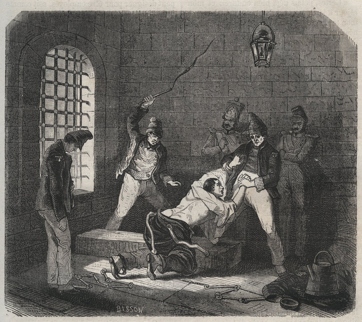Bagne de Brest: caning. Engraving in 