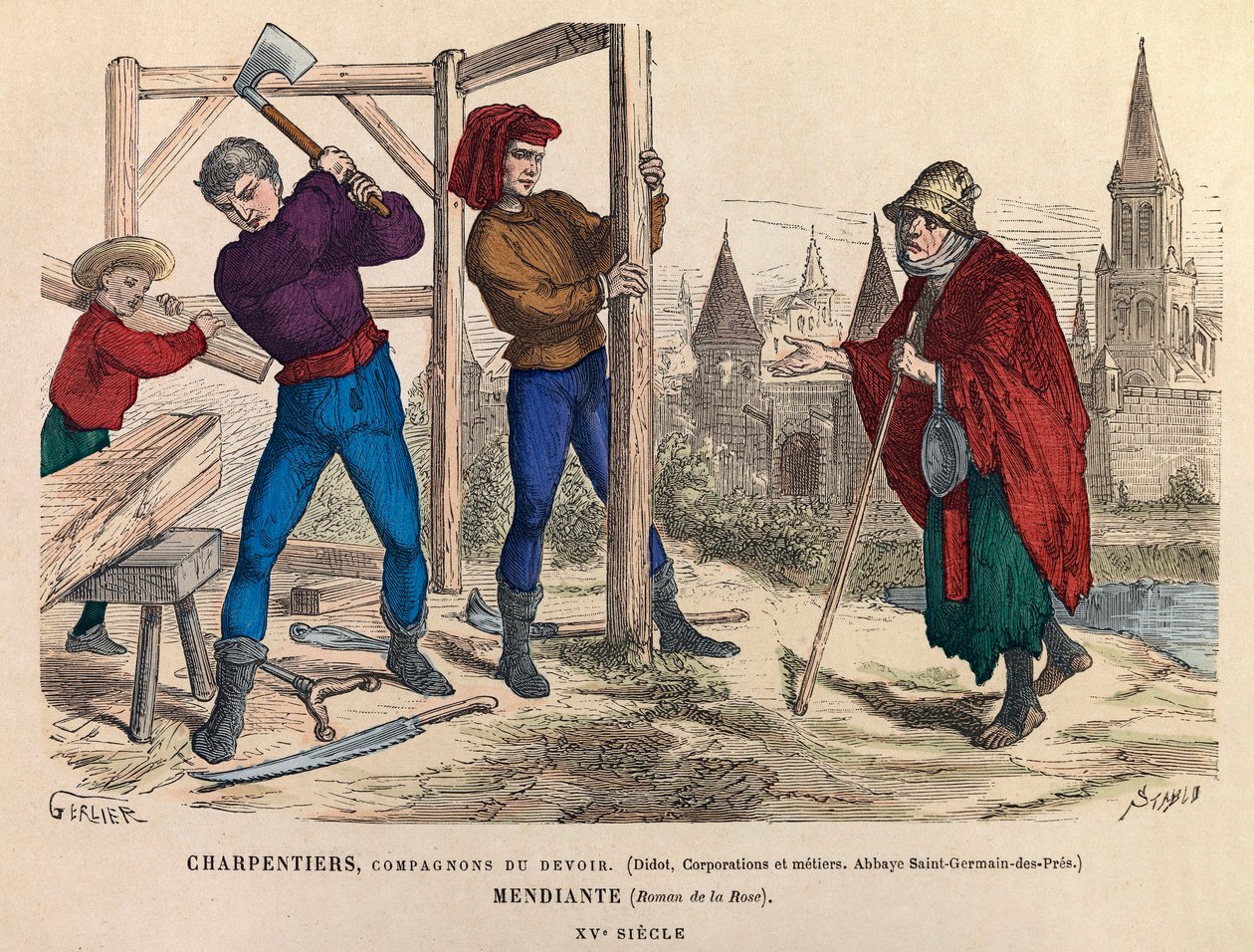 Carpenters and a beggar by Anonymous Anonymous