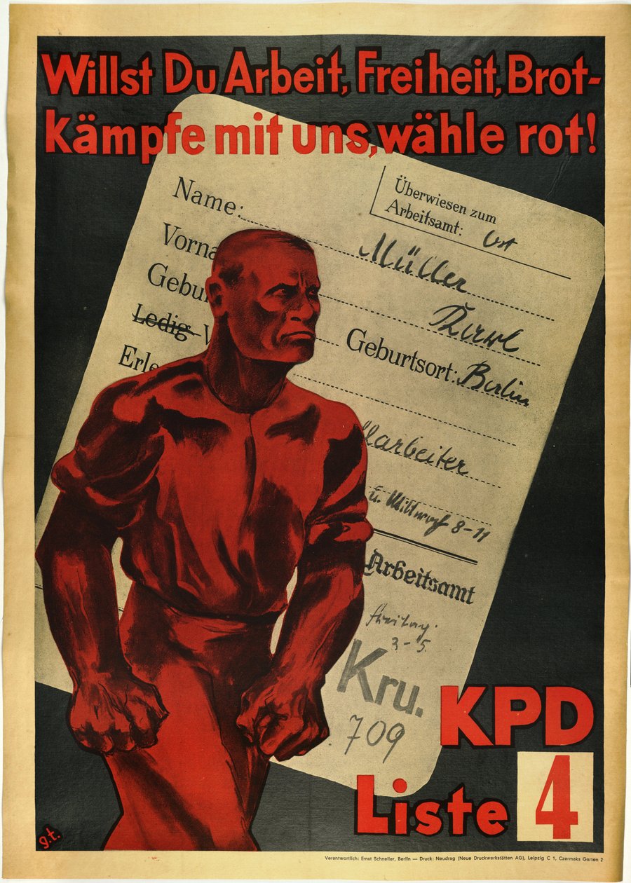 Communist Party of Germany "Do you want work, freedom and bread? Fight with us, red vote!" by Anonymous Anonymous