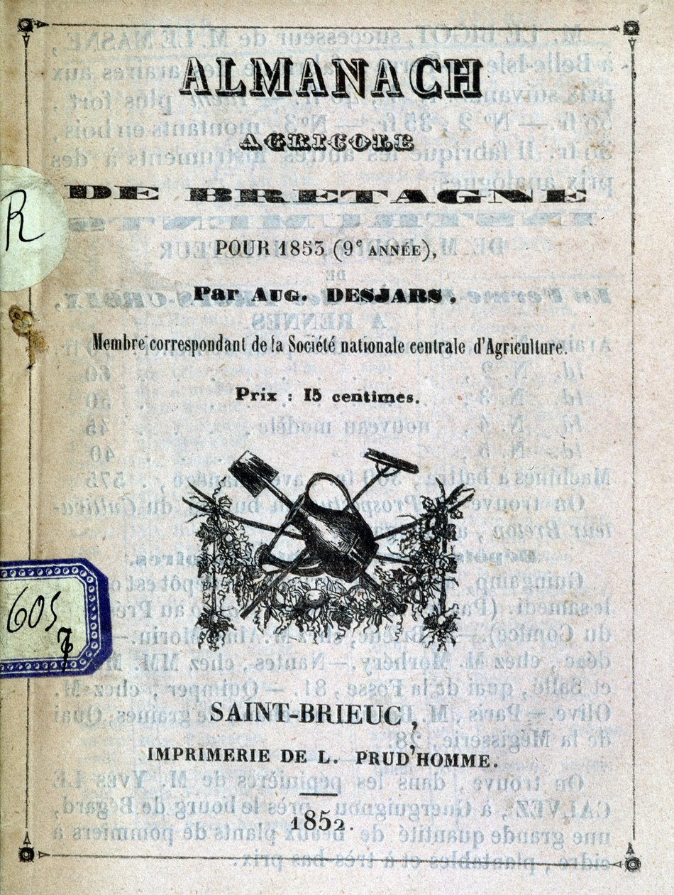 Cover of the Almanach Agricole de Bretagne by Anonymous Anonymous
