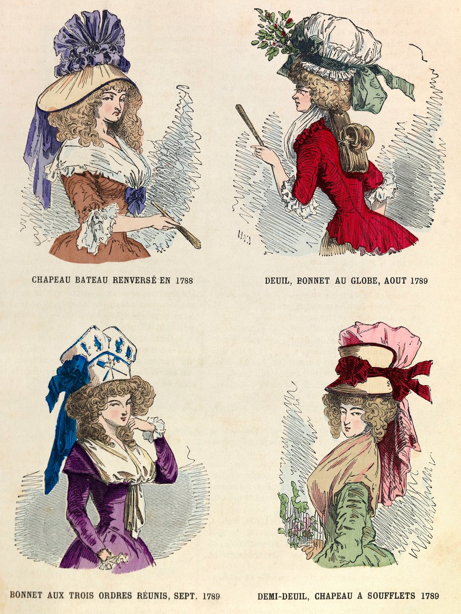 Different hat styles in 1789 during the French Revolution
