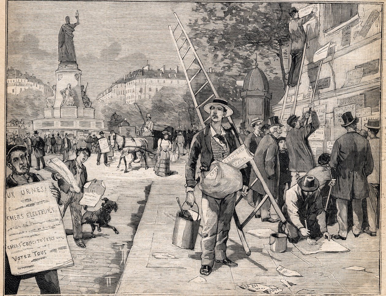 Display during the election period in France. Engraving in 