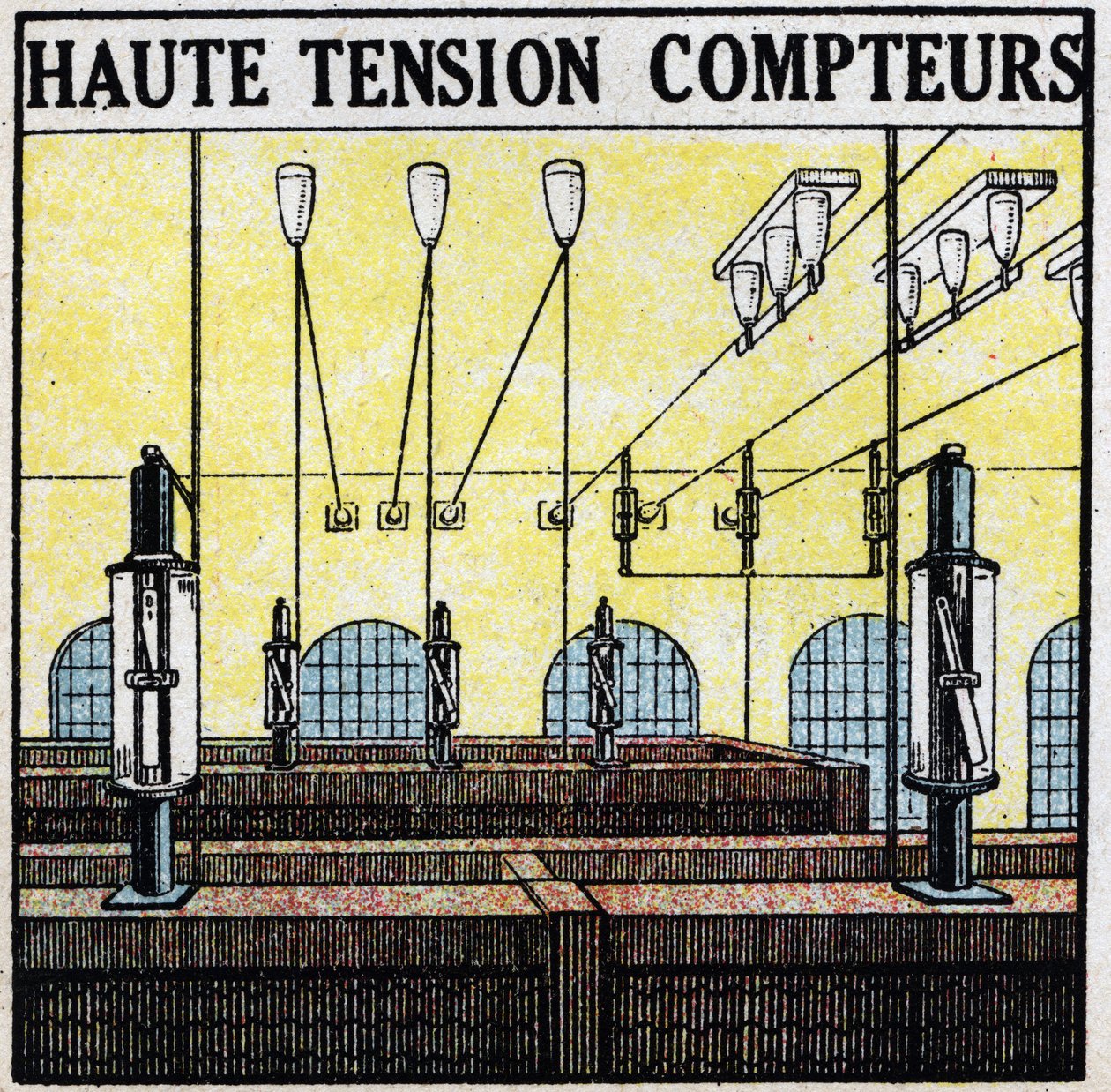 Electrical lines: high voltage meters. Anonymous illustration from 1925. Private collection. by Anonymous Anonymous