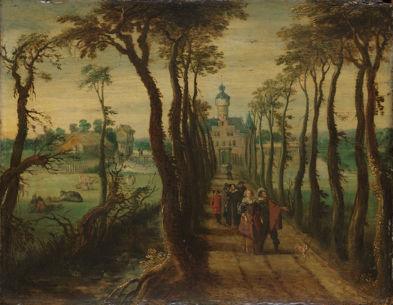 Elegant Company on a Causeway Leading towards a Country-House by Anonymous Anonymous