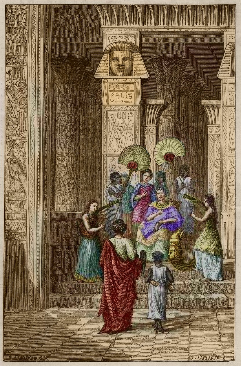 Euclid presenting to Ptolemy Soter (Ptolemy I Soter) his work on the elements of geometry - Euclid (325-265 BC) Greek mathematician presented to Ptolemy I (360-283 BC) Soter (savior) his elements of geometry - engraving in 