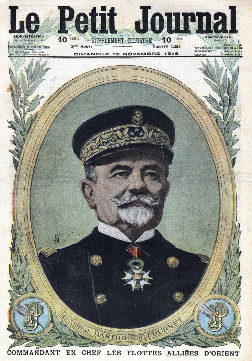 First World War 1914-1918. Portrait of Admiral Dartige du Fournet, Commander-in-Chief of the Allied Fleets of Orient in Le Petit Journal, on 19/11/1916 by Anonymous Anonymous