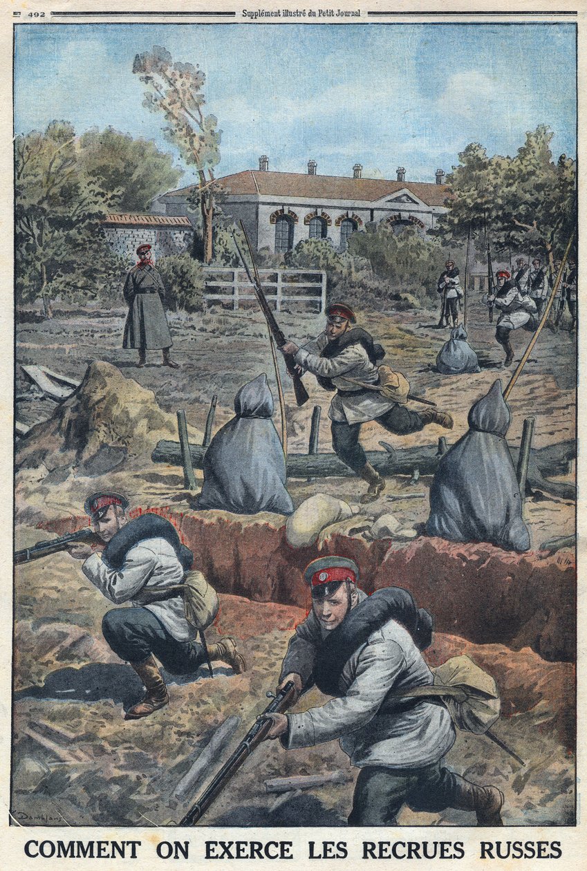 First World War 1914-1918. Training of young soldiers recruited by the Russian army. In 