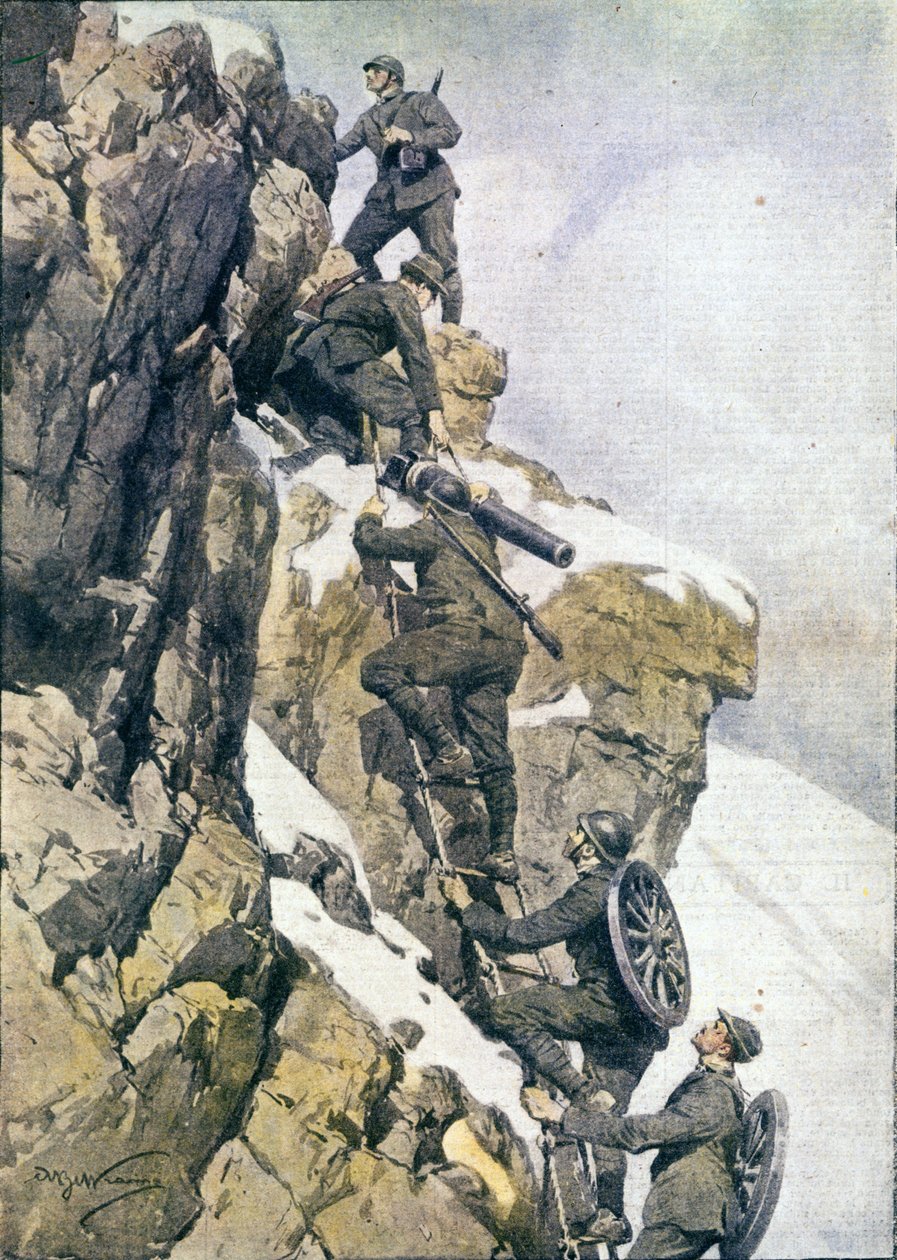 First World War: Italian Alpine Hunters Carrying Material on a Summit of the Italian Alps by Anonymous Anonymous