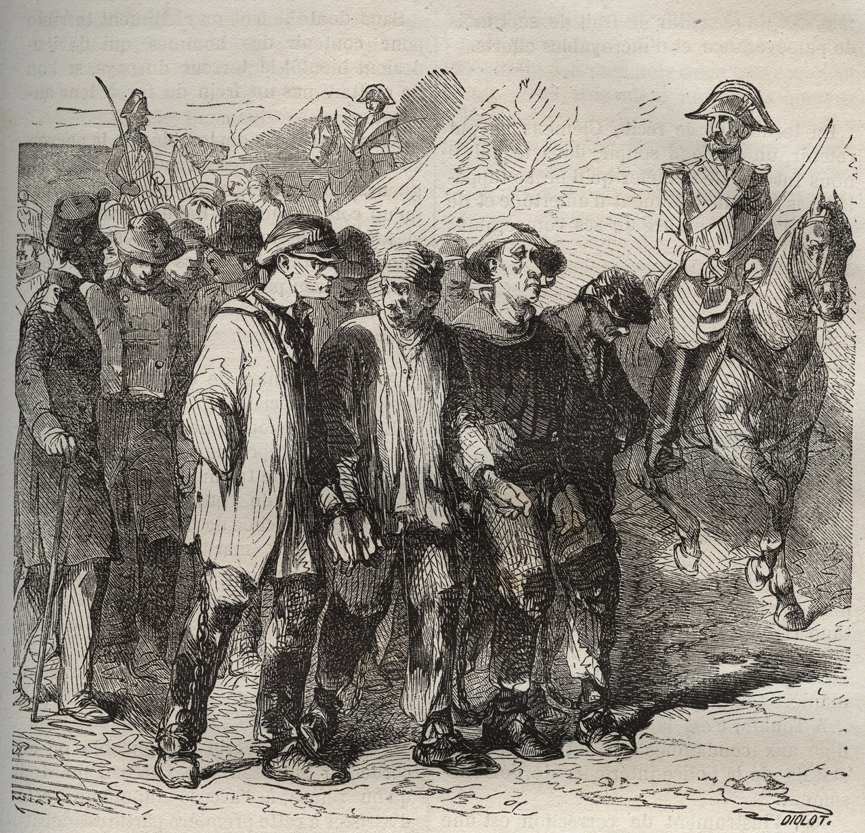 Forcats in march at the bagne de Rochefort in the 19th century. Engraving in 