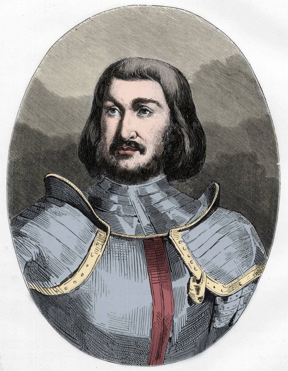 Portrait of Gilles de Rais (1404-1440), companion in arms of Joan of Arc - Engraving from 1863 in 