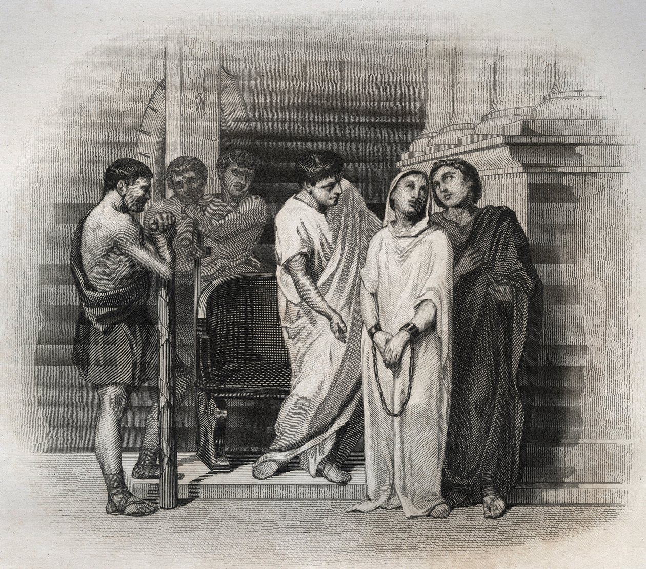 Holy Victory, suffered martyrdom in Carthage with Saint Saturnin, in 304. Engraving from 1846 in Lives of the saints. Private collection by Anonymous Anonymous