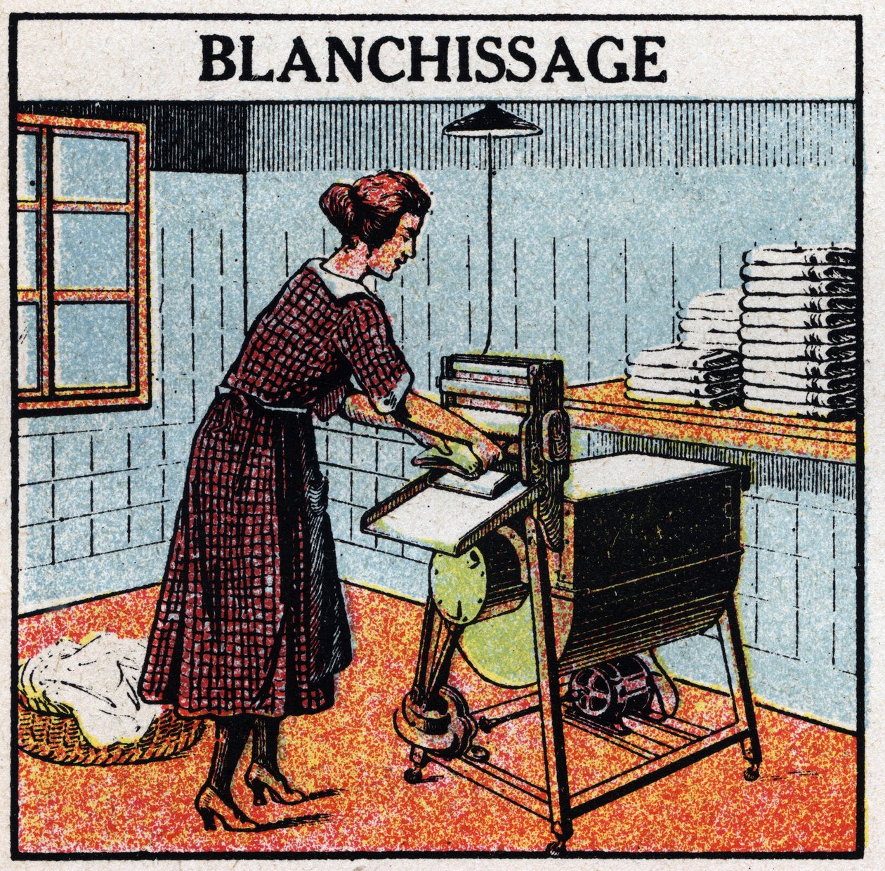 Household uses of electricity: whitewashing. Anonymous illustration from 1925. Private collection. by Anonymous Anonymous