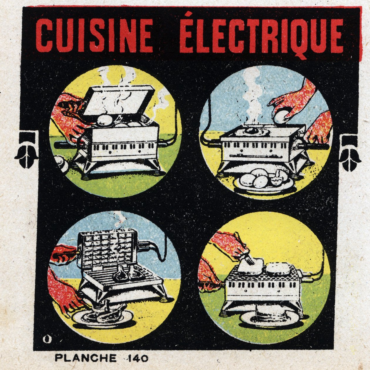 Household uses of electricity: electric kitchen with grill. Anonymous illustration from 1925. Private collection. by Anonymous Anonymous