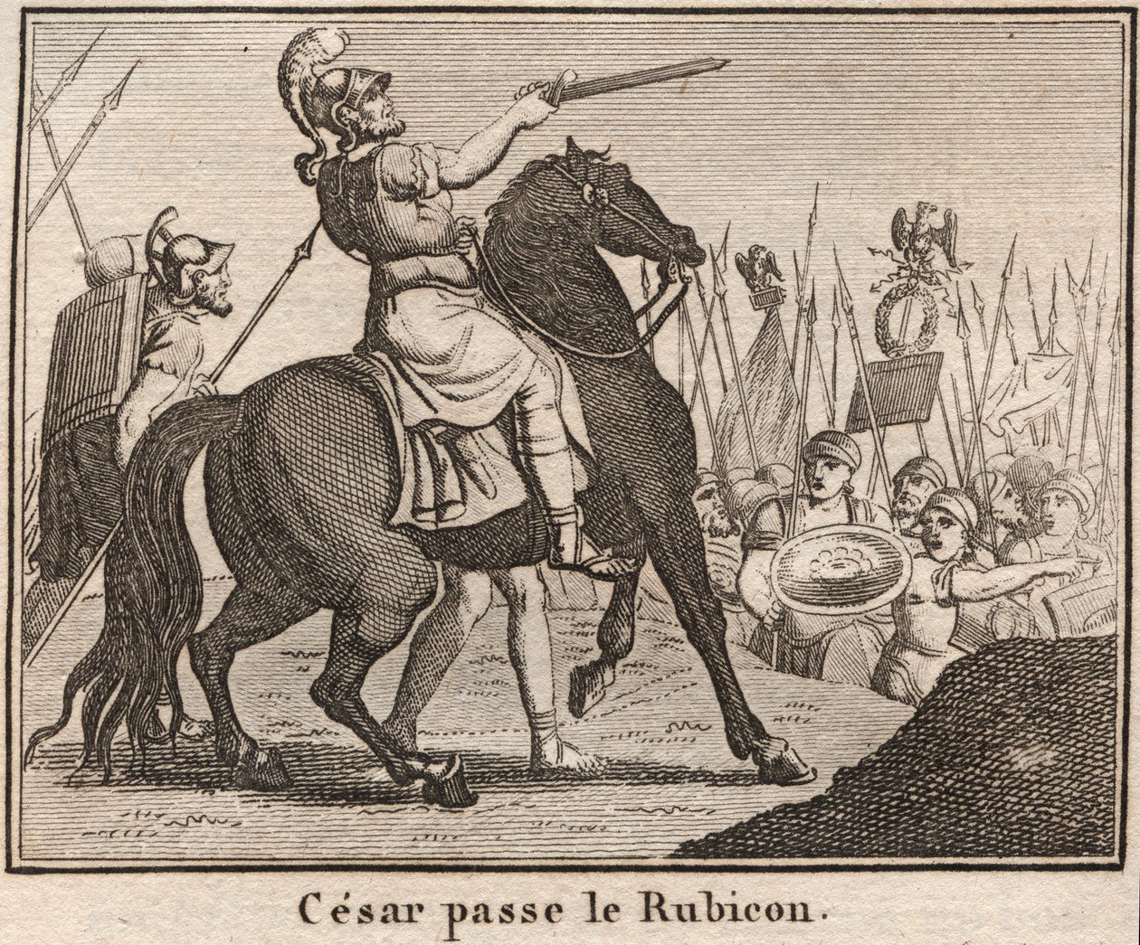 Julius Caesar Crossing the Rubicon - Engraving in 