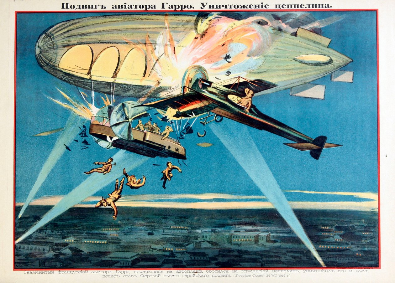 Roland Garros Attacking a Zeppelin by Anonymous Anonymous