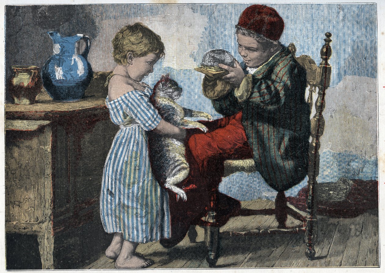 Les Trennes de Minou. Engraving from the End of the 19th Century by Anonymous Anonymous