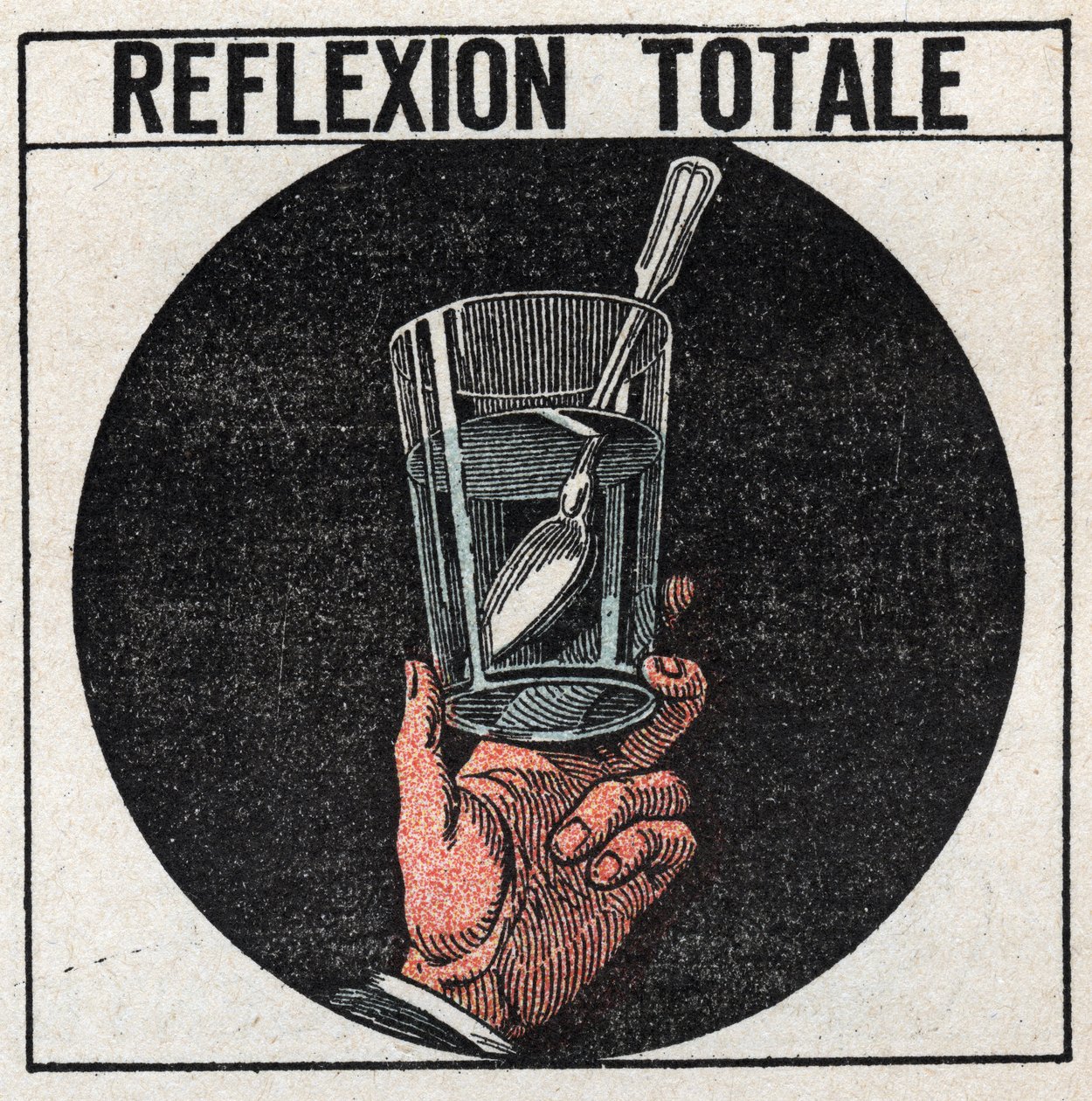 Light Refraction: Total Reflection Observed with a Silver Spoon in a Glass of Water. Anonymous Illustration from 1925. Private Collection. by Anonymous Anonymous