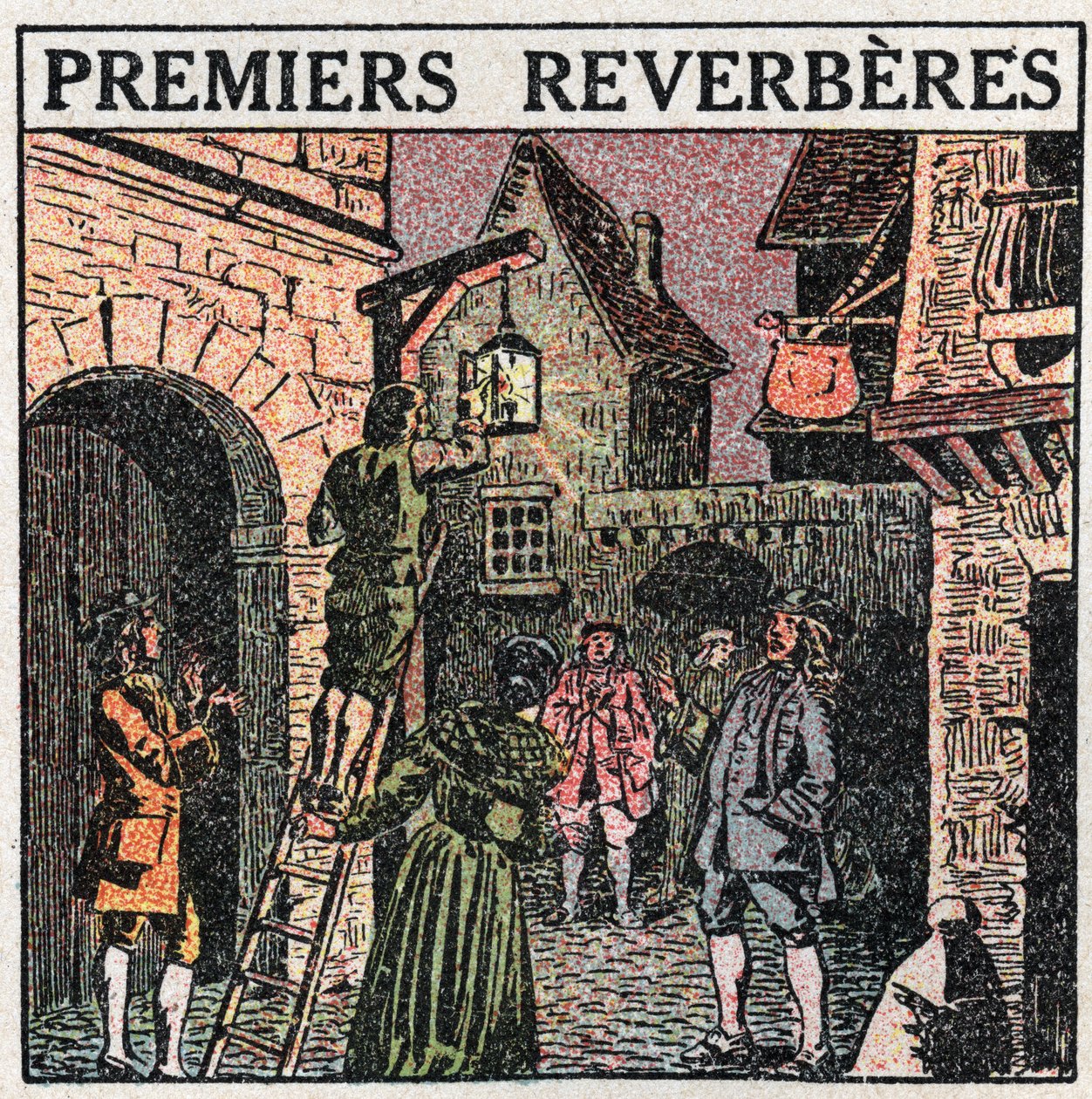 Light sources: the first streetlights installed in France in 1677. Anonymous illustration from 1925. Private collection. by Anonymous Anonymous