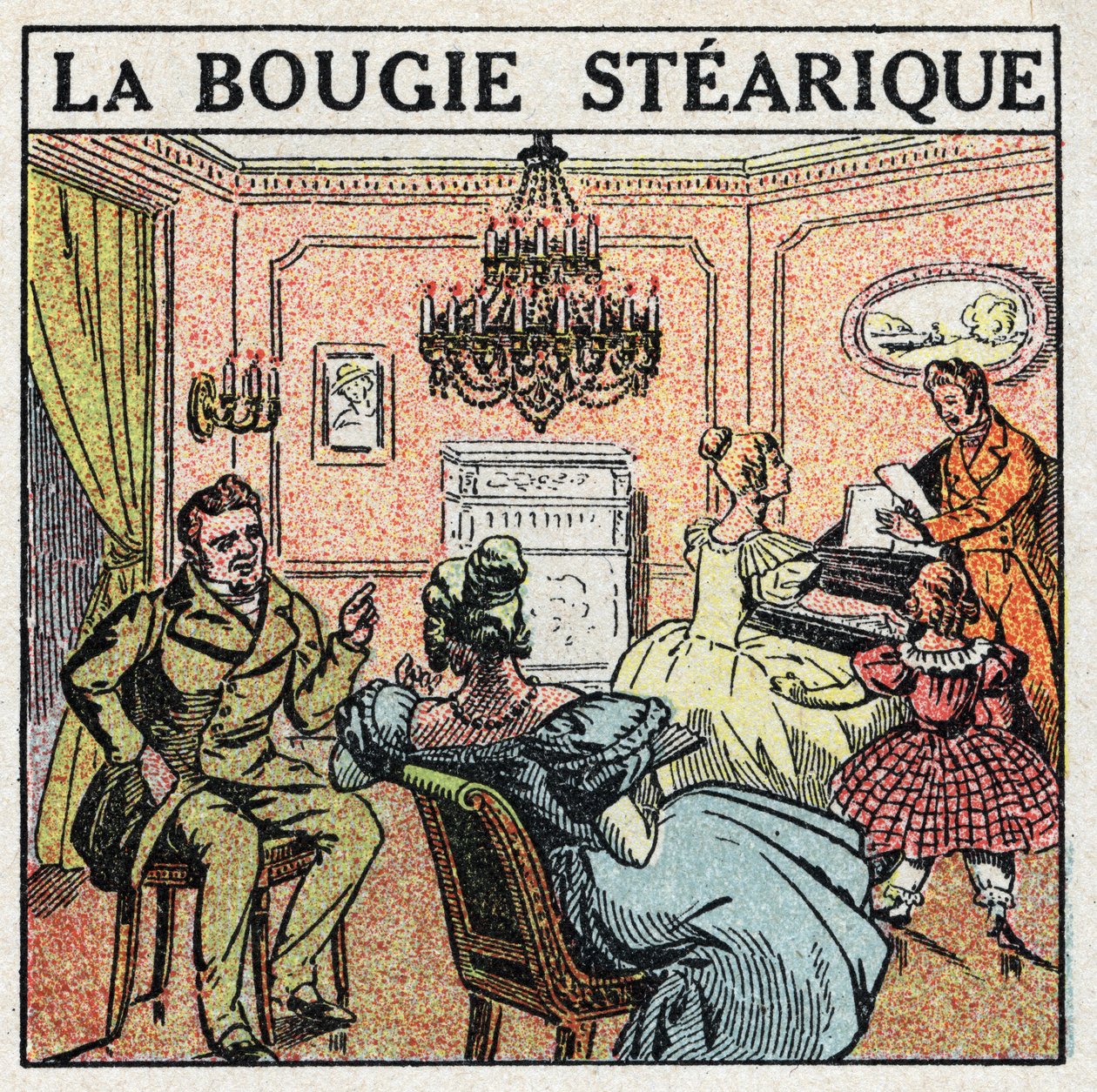 Light sources: the stearic candle used on chandeliers in the 19th century. Anonymous illustration from 1925. Private collection. by Anonymous Anonymous