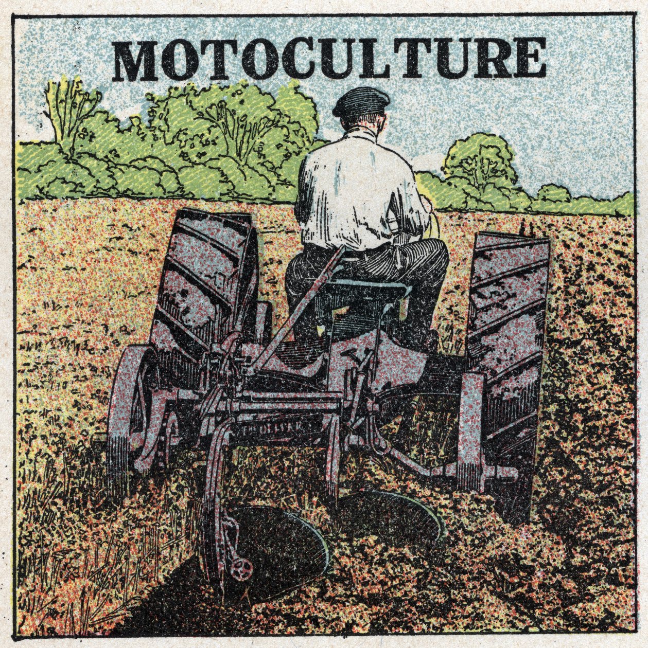 Mechanical traction: motorcycle culture. Anonymous illustration of 1925. Private collection. by Anonymous Anonymous