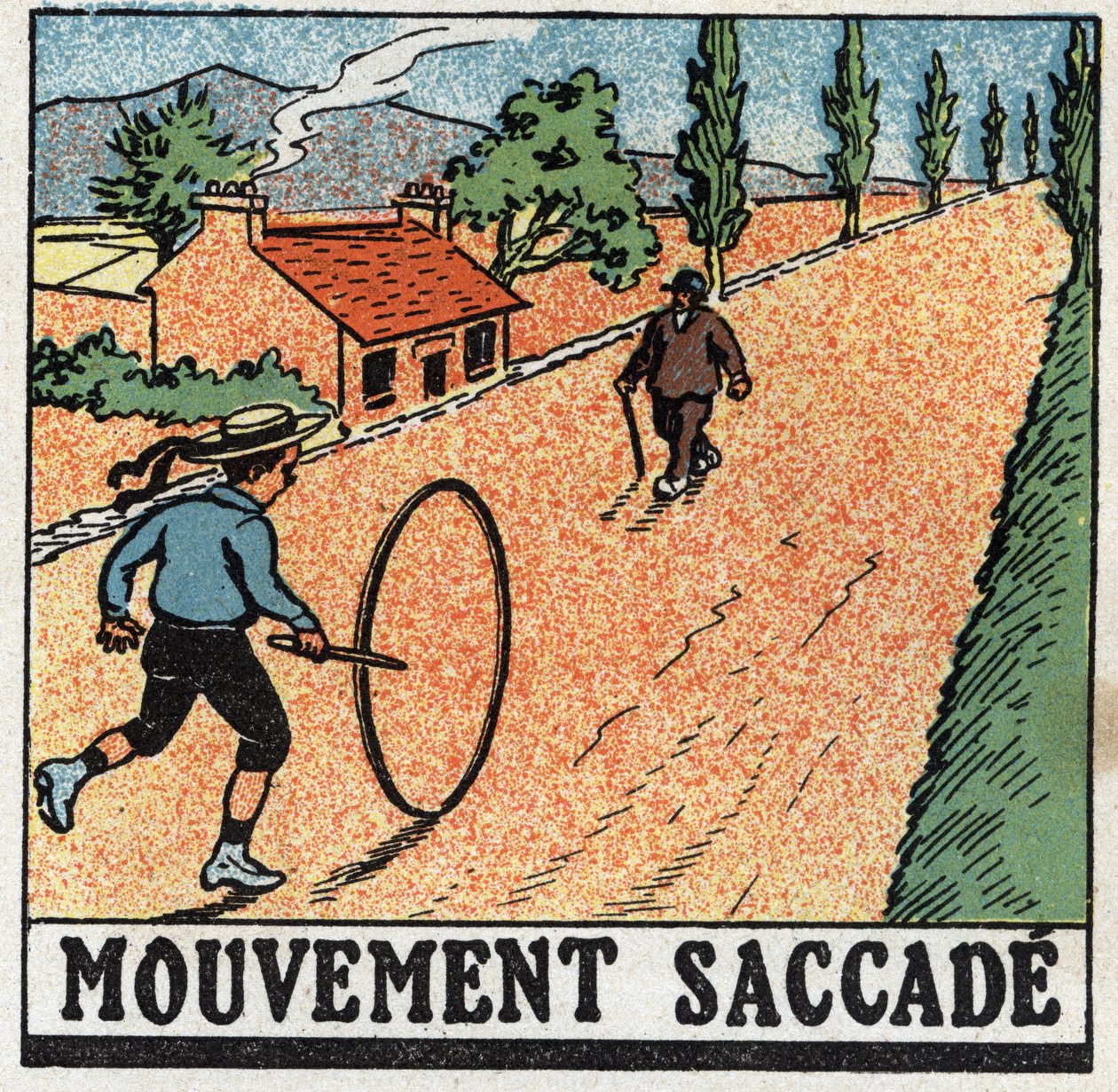 Movements: jerking movement. A child playing with a hoop. Anonymous illustration from 1925. Private collection. by Anonymous Anonymous