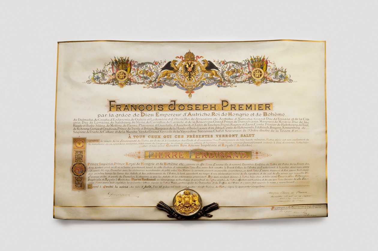 Order of the Golden Fleece: The Austrian Golden Fleece - Admission Diploma to the Order of the Golden Fleece by Pierre Ferdinand, Archduke of Austria by Anonymous Anonymous