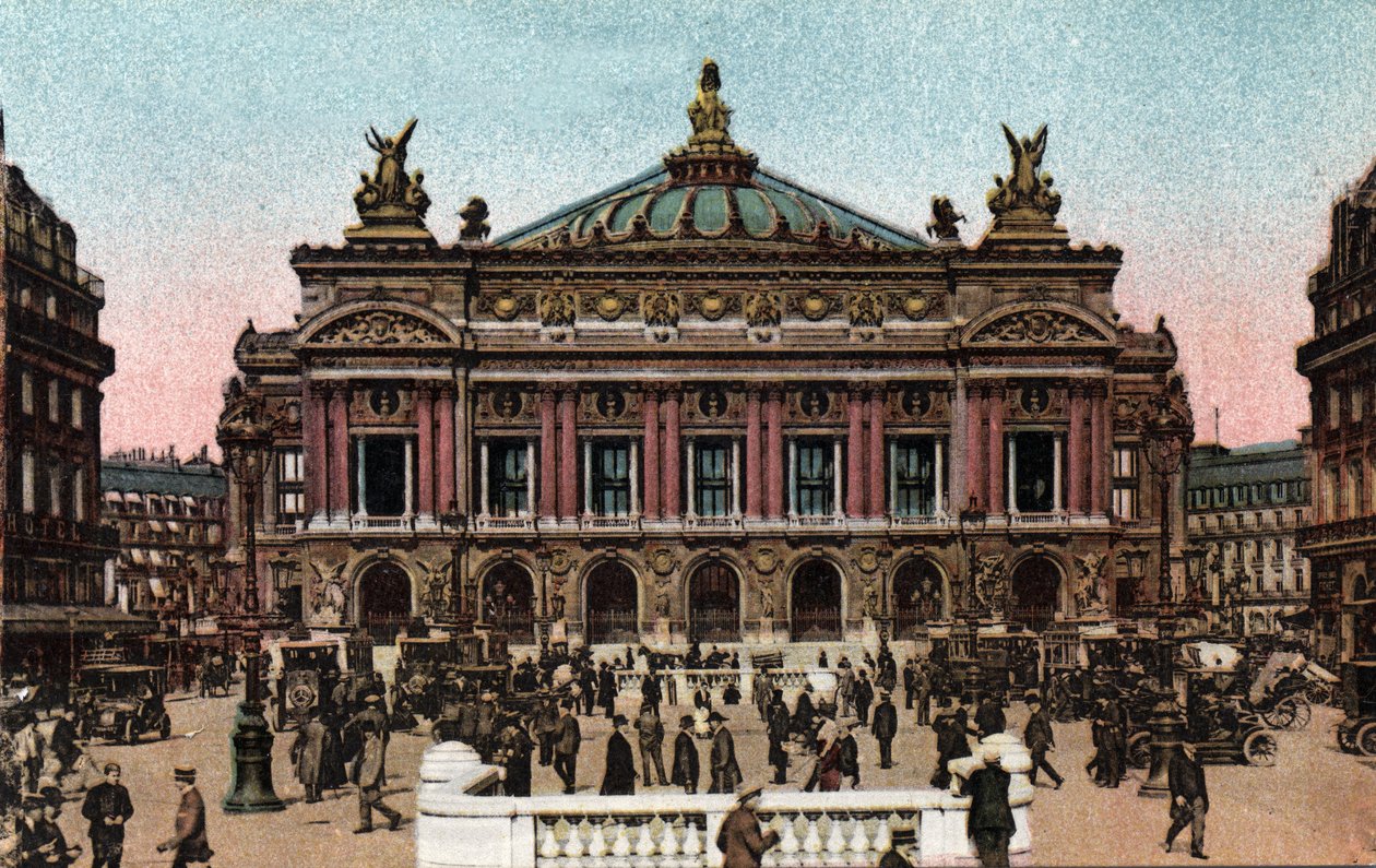 Paris: view of the Opera facade by Charles Garnier (1825-1898) and the Metro station on Place de l