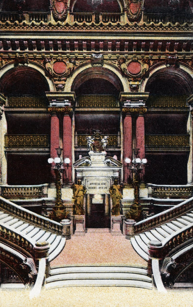 Paris: view of the large staircase of the Opera Garnier. Photograph of 1920 in 