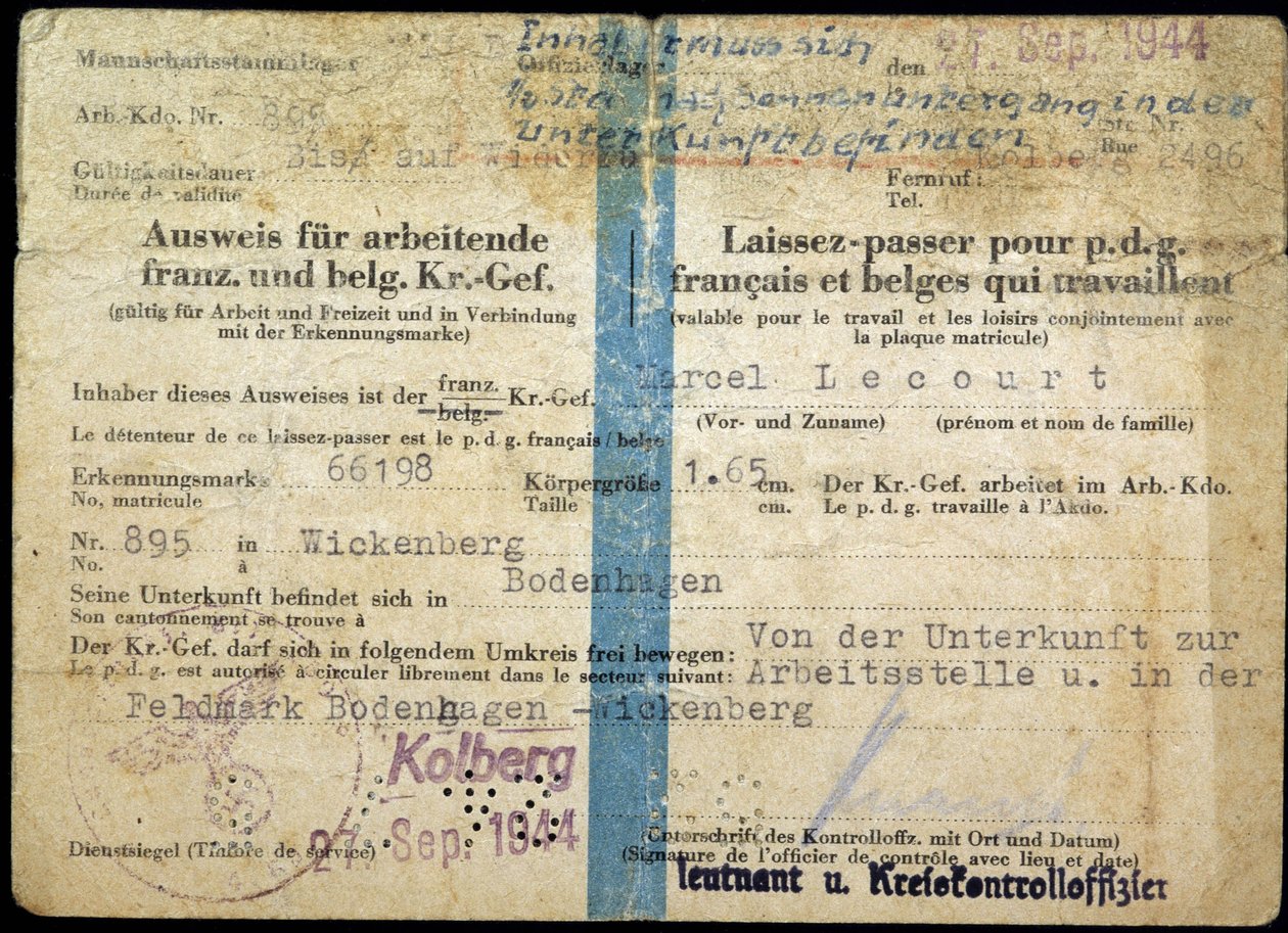 Passport of the Second World War, Passport for French and Belgian CEO who work, 25/9/1944 by Anonymous Anonymous