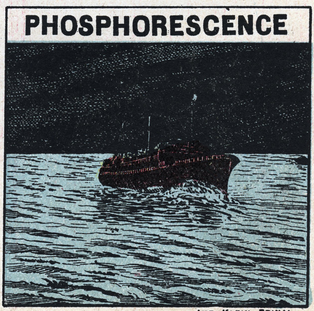 Phosphorescence: the wake of a boat leaves a light mark at night when it passes in the middle of a bank of phosphorescent animals called infusoria 
