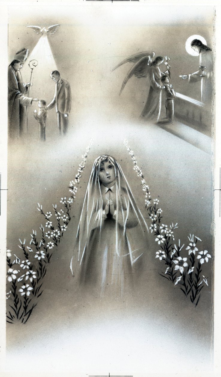 Pious image: communion and the profession of faith, stages of Christian religious education. Private Collection Card by Anonymous Anonymous