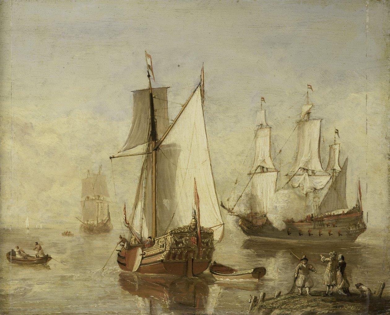 Pleasure Yacht and Warship by Anonymous Anonymous