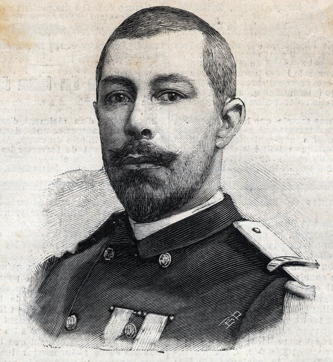 Portrait of Antoine Mizon, French explorer in Africa. Engraving in 