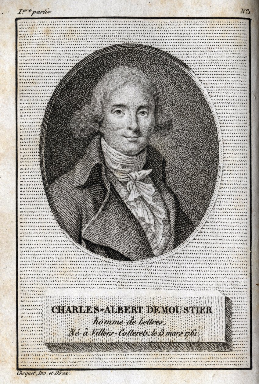 Portrait of Charles Albert Demoustier (1760-1801) French writer. Engraving from 1819 in 