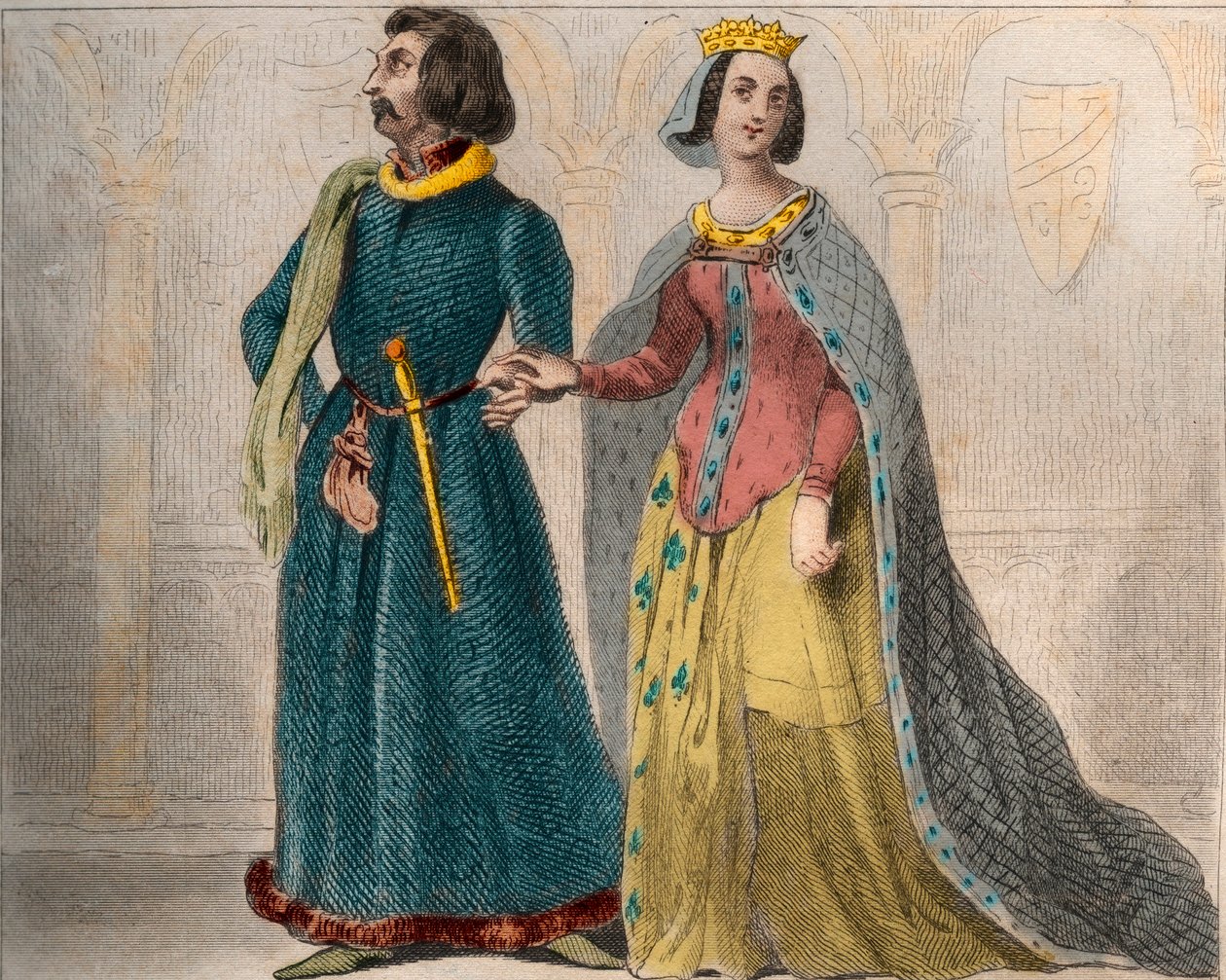 Portrait of Charlotte de Savoie (1441-1483) Queen of France, with Louis XI of France, known as the Prudent (1423-1483). Engraving from 1859 in Le Monde. History of all peoples from the most remote times to the present day by M. E. de Lostalot-Bachoue. by Anonymous Anonymous