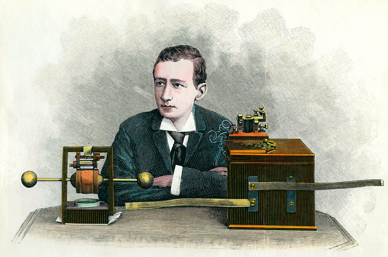 Portrait of Guglielmo Marconi (1874-1937), Italian physicist, inventor of the telegraph. Engraving around 1900. Private collection by Anonymous Anonymous