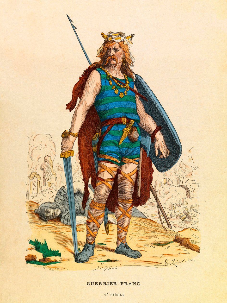 Portrait of a Frankish warrior during Antiquity - Engraving - Private collection by Anonymous Anonymous