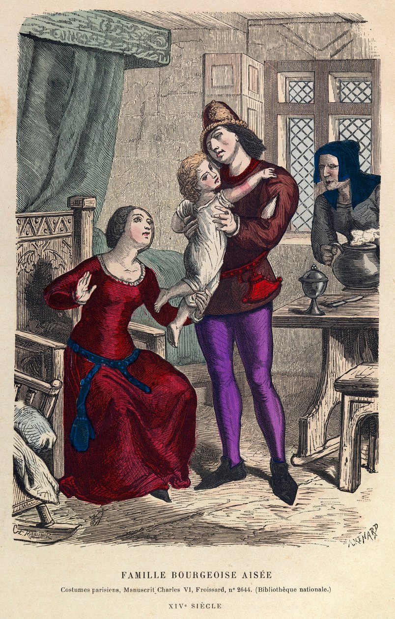 Portrait of an affluent bourgeois family in Paris in the 14th century by Anonymous Anonymous