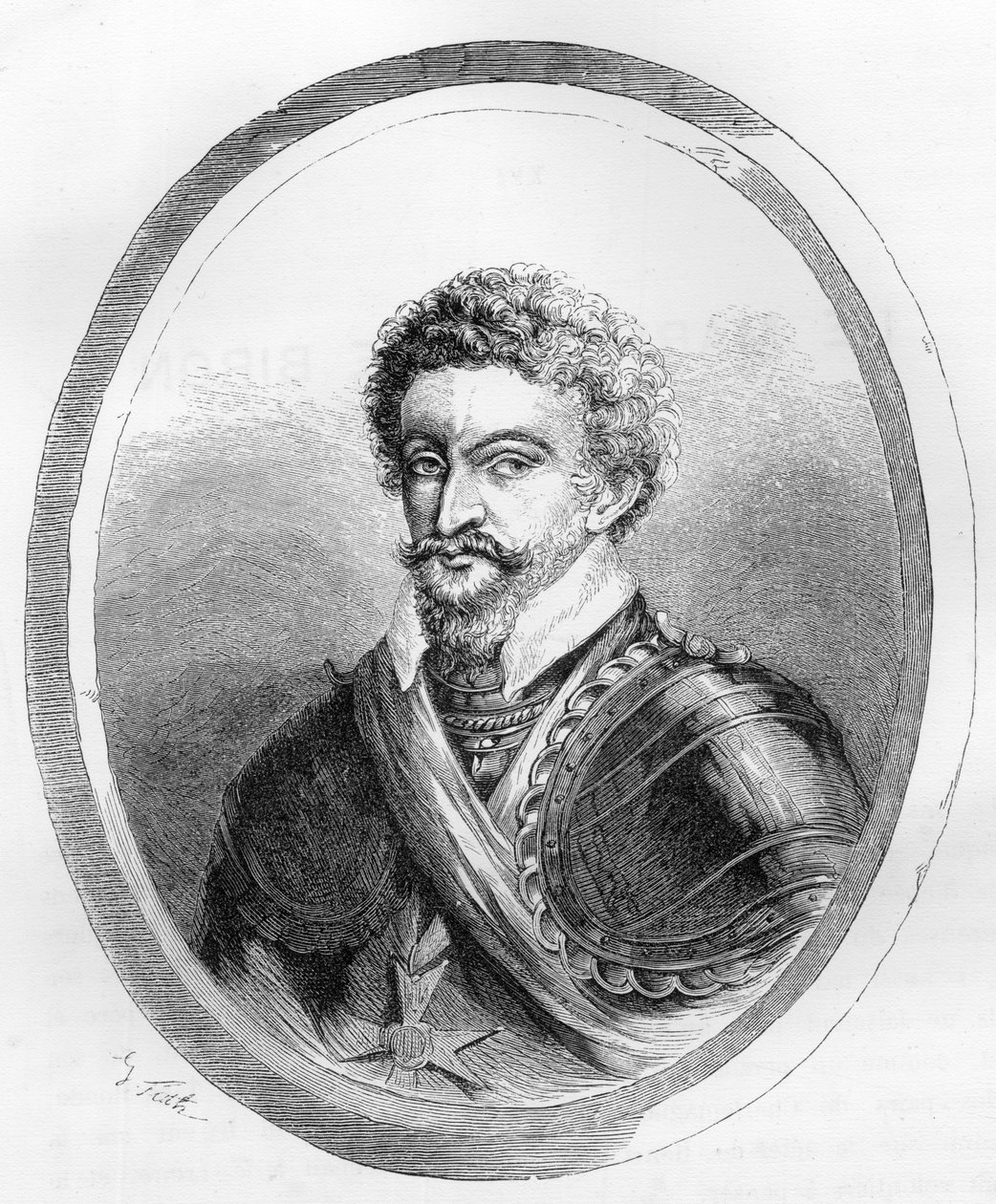 Portrait of the Marshal Charles de Gontaut, Baron, then Duke of Biron (1562-1602) - Engraving from 1863 in 