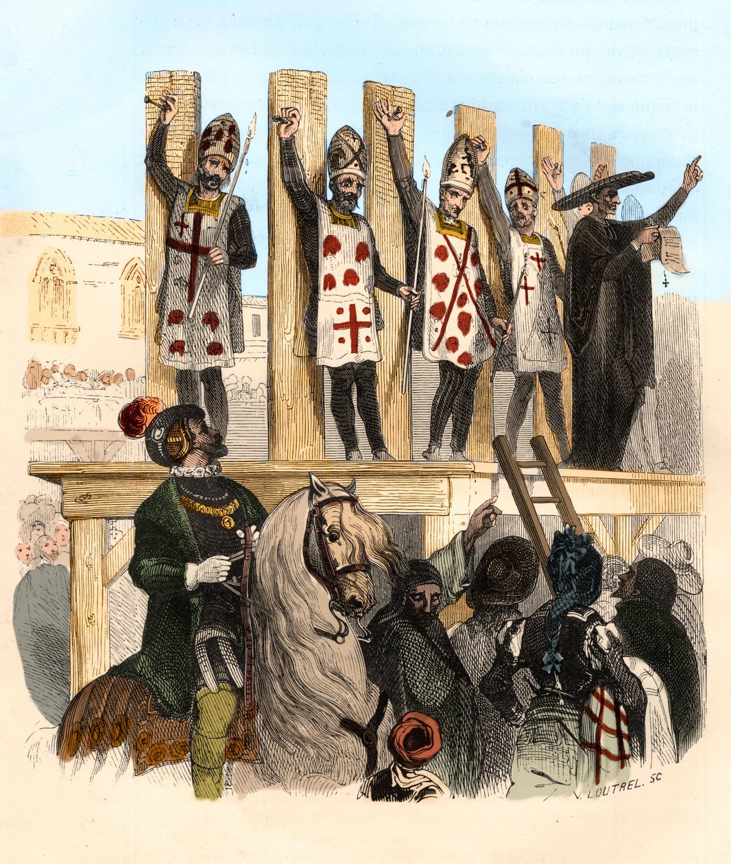 Punishment of the nail in the 16th century. Illustration in Mysteres of the Inquisition and Other Secretive Societies of Spain By Victor de Fereal, Suberwick, Manuel Galo de Cuendias by Anonymous Anonymous