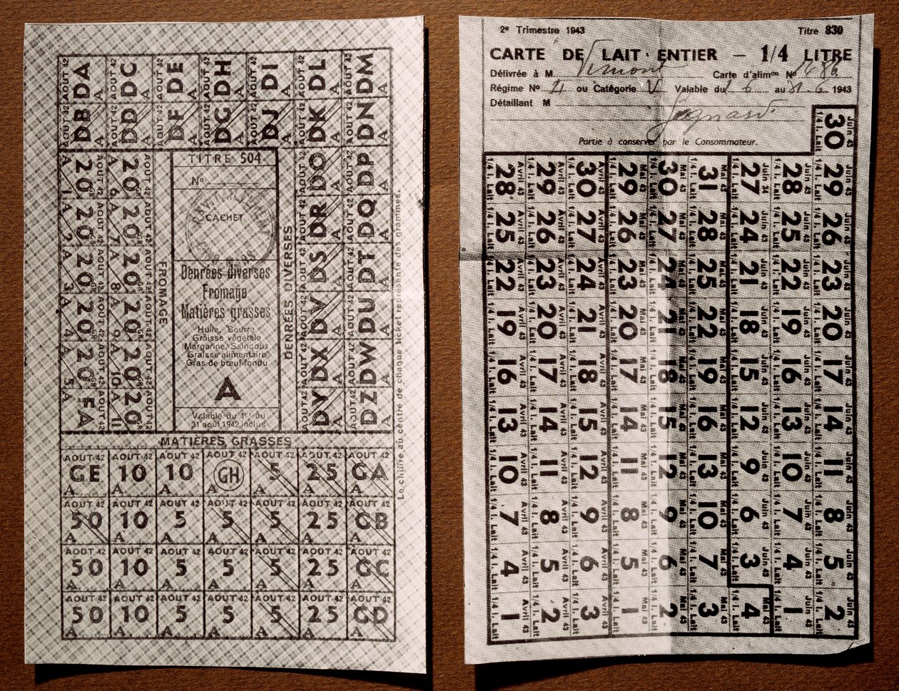 Rationing ticket after the French defeat of the Second World War. Milk Distribution Map by Anonymous Anonymous