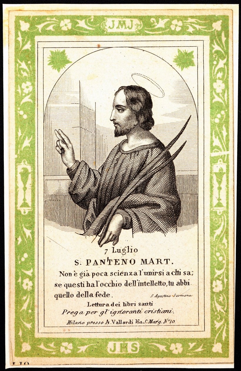 Representation of Saint Panthene of Alexandria. Pious image. Postcard. The beginning of the 20th century. Private Collection by Anonymous Anonymous