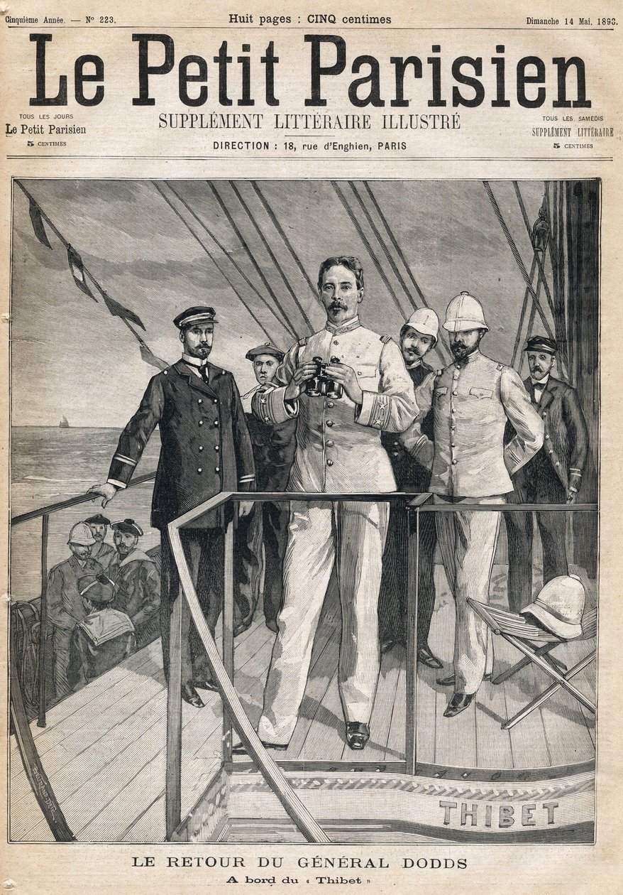 Return of General Alfred Dodds from the Dahomey expedition aboard the Thibet. In Le Petit Parisien on 14/05/1893. by Anonymous Anonymous