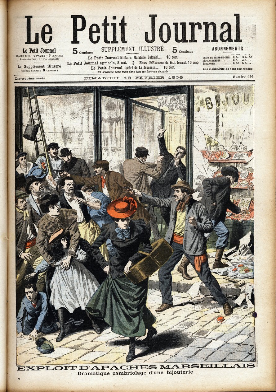 Robbery of a Jewelry Store in Marseille by the Apaches Marseille. Engraving in the Headline of the Petition Journal by Anonymous Anonymous
